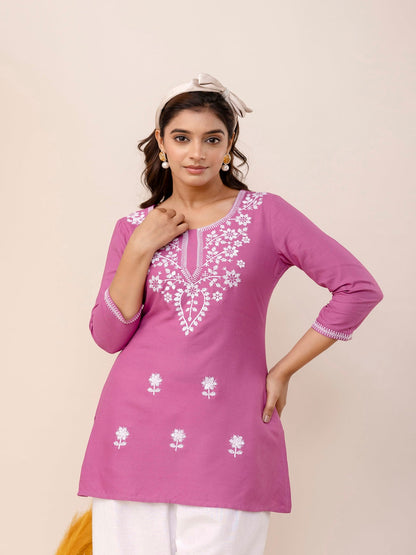 Rayon Hip Length Round Neck A-Line Top (Preorder)