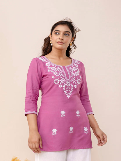 Rayon Hip Length Round Neck A-Line Top (Preorder)