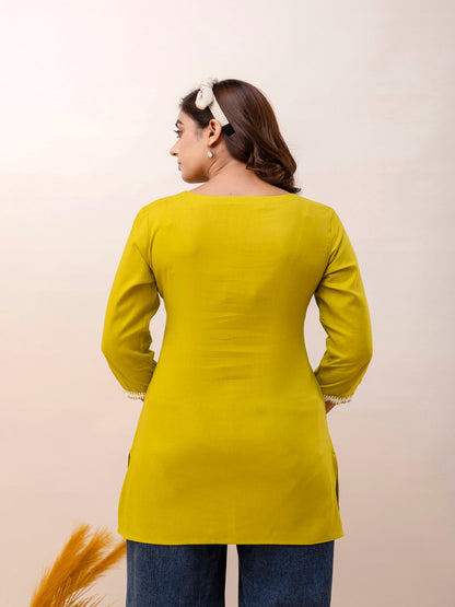 Rayon Hip Length Round Neck A-Line Top (Preorder)