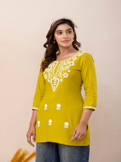 Rayon Hip Length Round Neck A-Line Top (Preorder)