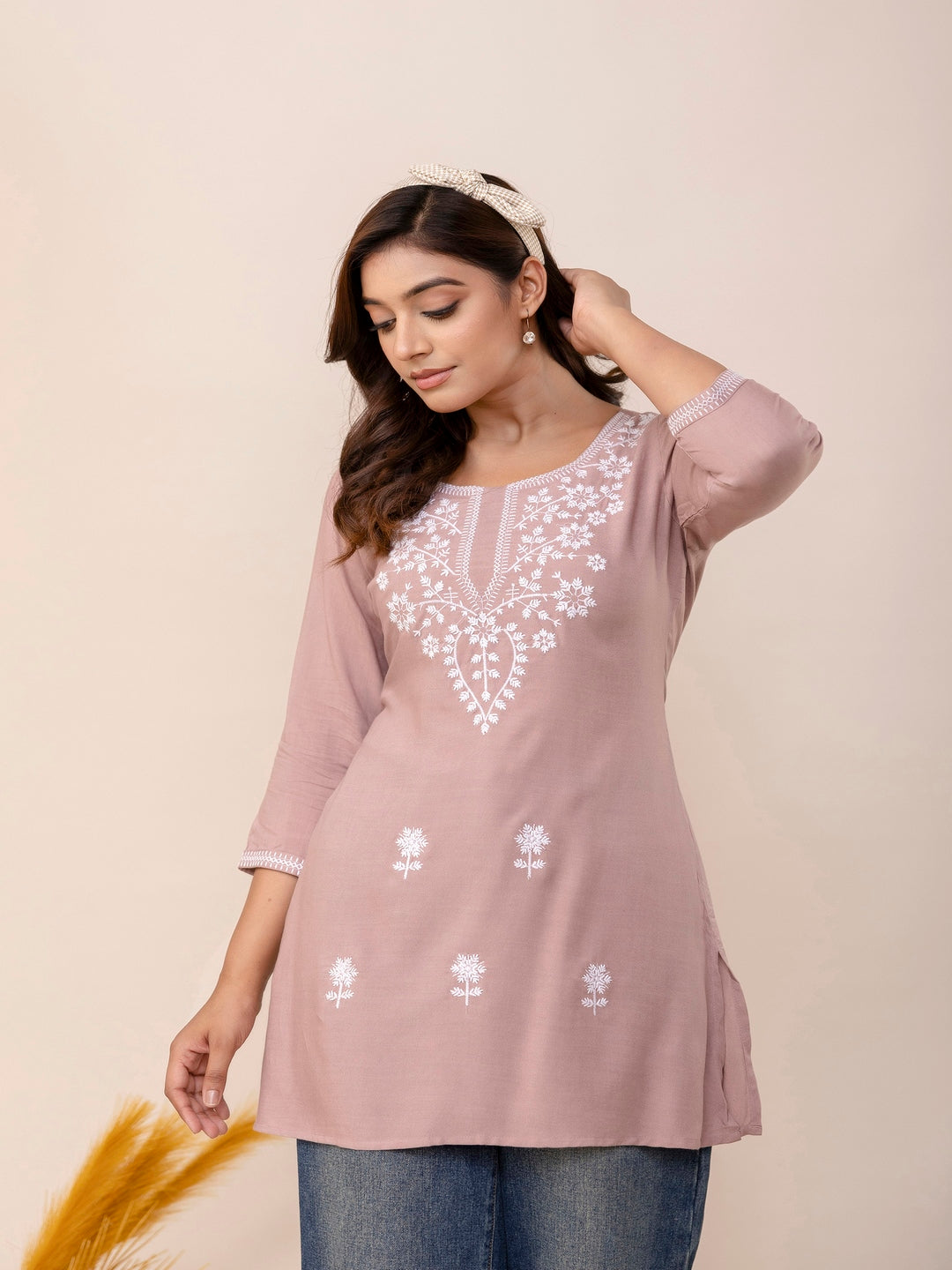 Rayon Hip Length Round Neck A-Line Top (Preorder)