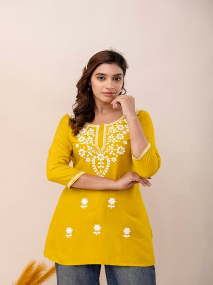 Kimayra yellow rayon top – wholesale manufacturer & exporter from India