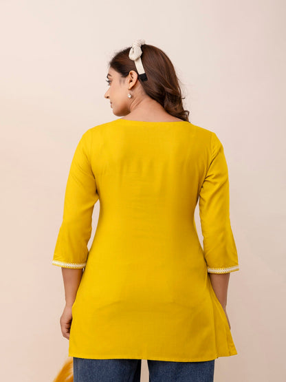 Rayon Hip Length Round Neck A-Line Top (Preorder)