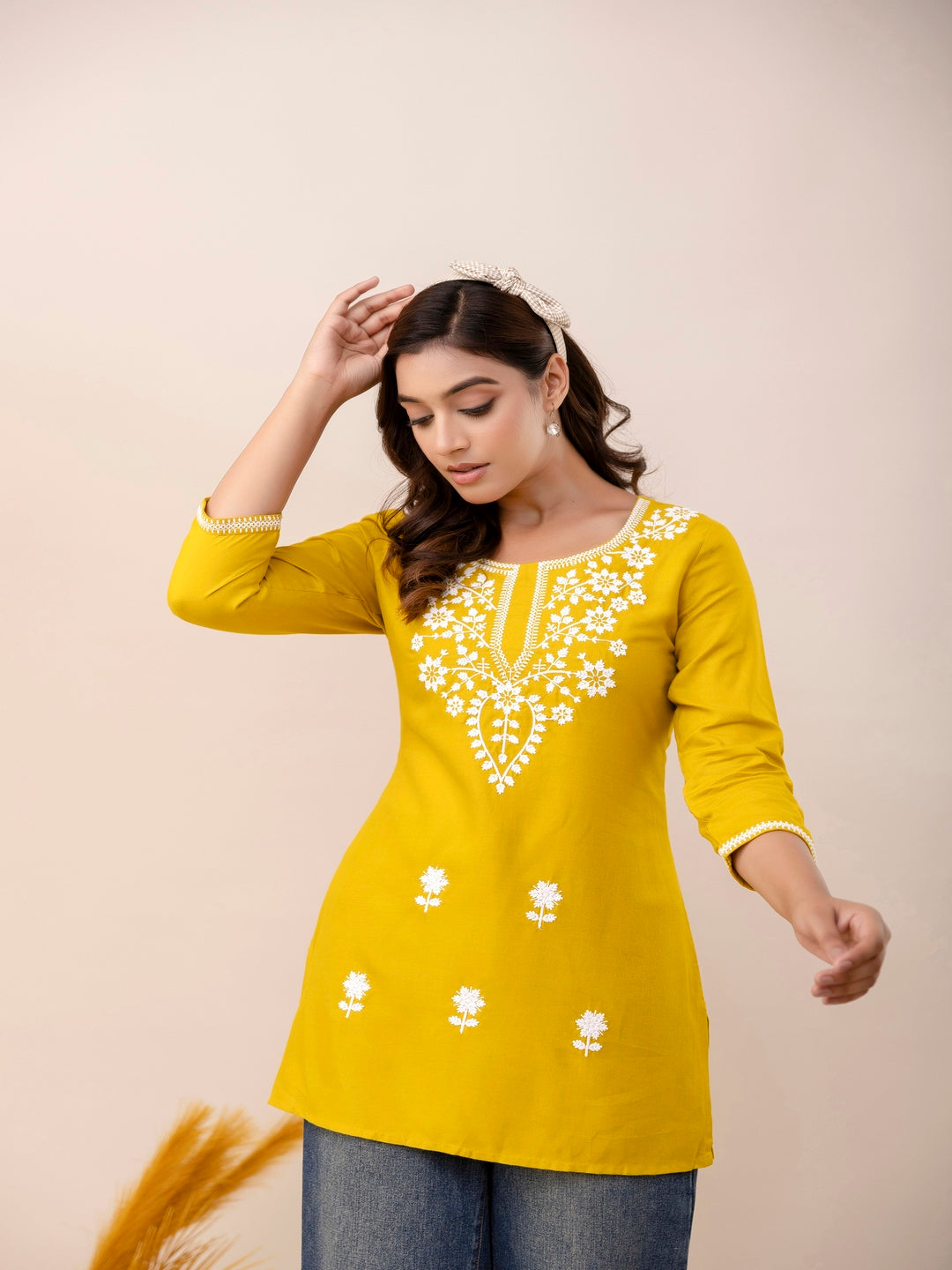 Rayon Hip Length Round Neck A-Line Top (Preorder)