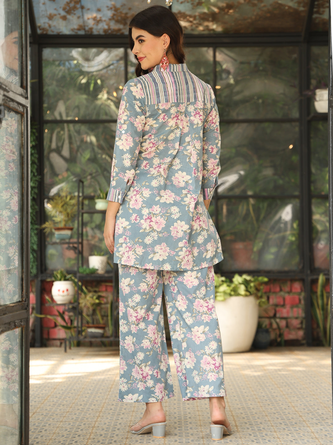 Cotton Hip Length Printed Straight 3/4 Sleeves Shirt Coller Co-Ord Set (Preorder)
