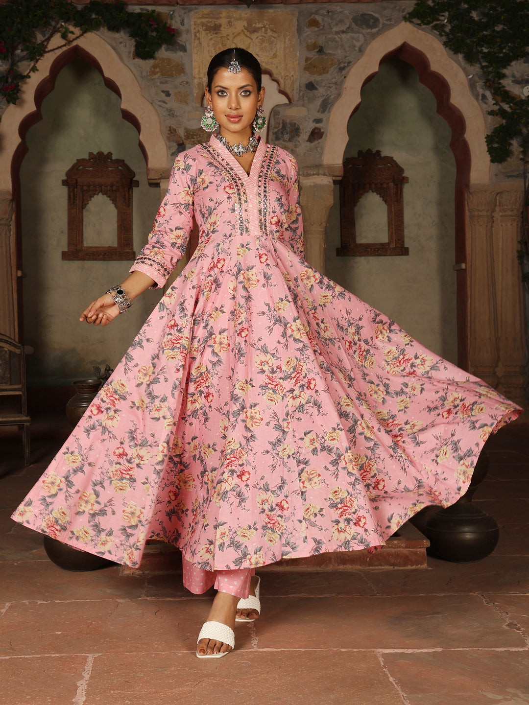Kimayra pink cotton printed kurta suit set – wholesale manufacturer & exporter from India