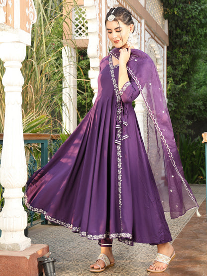 Rayon Calf Length Printed Flared 3/4 Sleeves V-Neck Kurta Suit Set With Dupatta (Preorder)