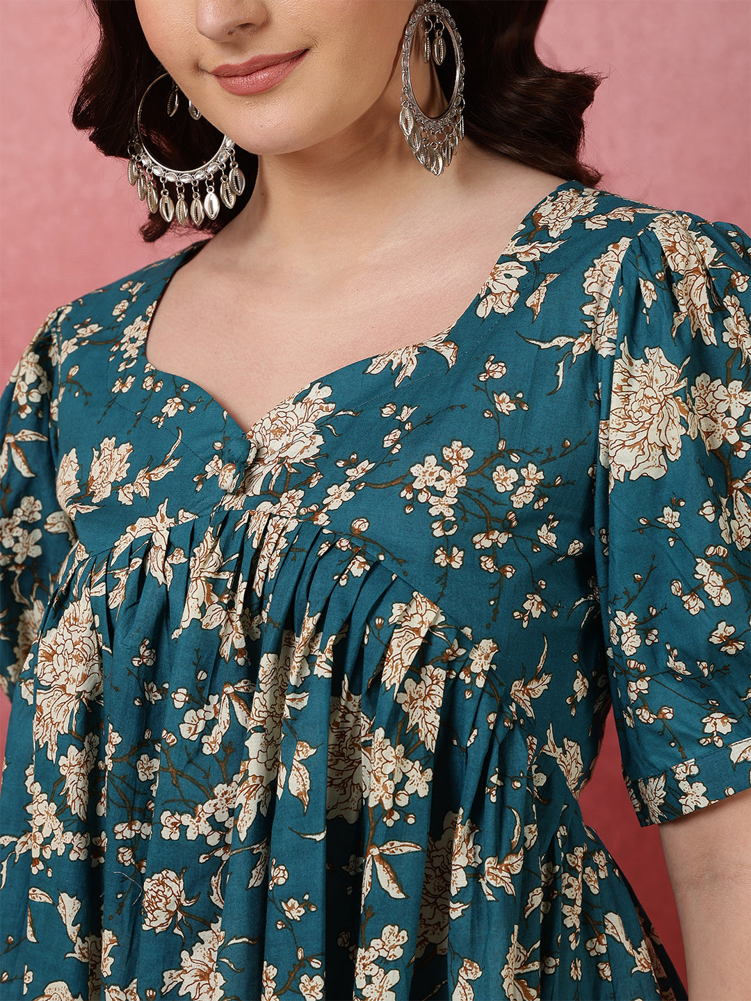 Printed Short Sleeve Regular Pure Cotton (Teal) Top