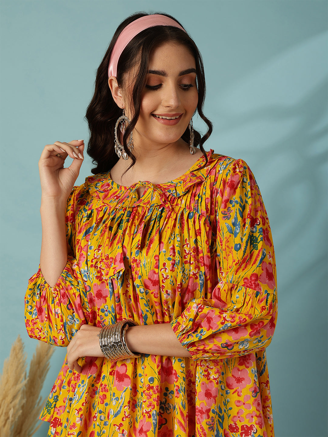 Printed 3/4 Sleeves Regular Pure Cotton (Yellow) Top (Preorder)