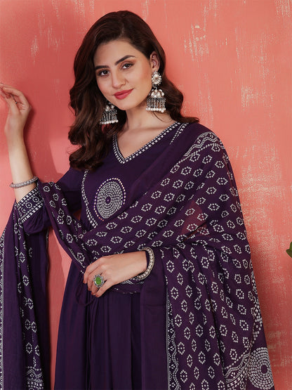 Rayon Calf Length Solid 3/4 Sleeves V-Neck Semi-Flared Kurta Suit Set With Dupatta