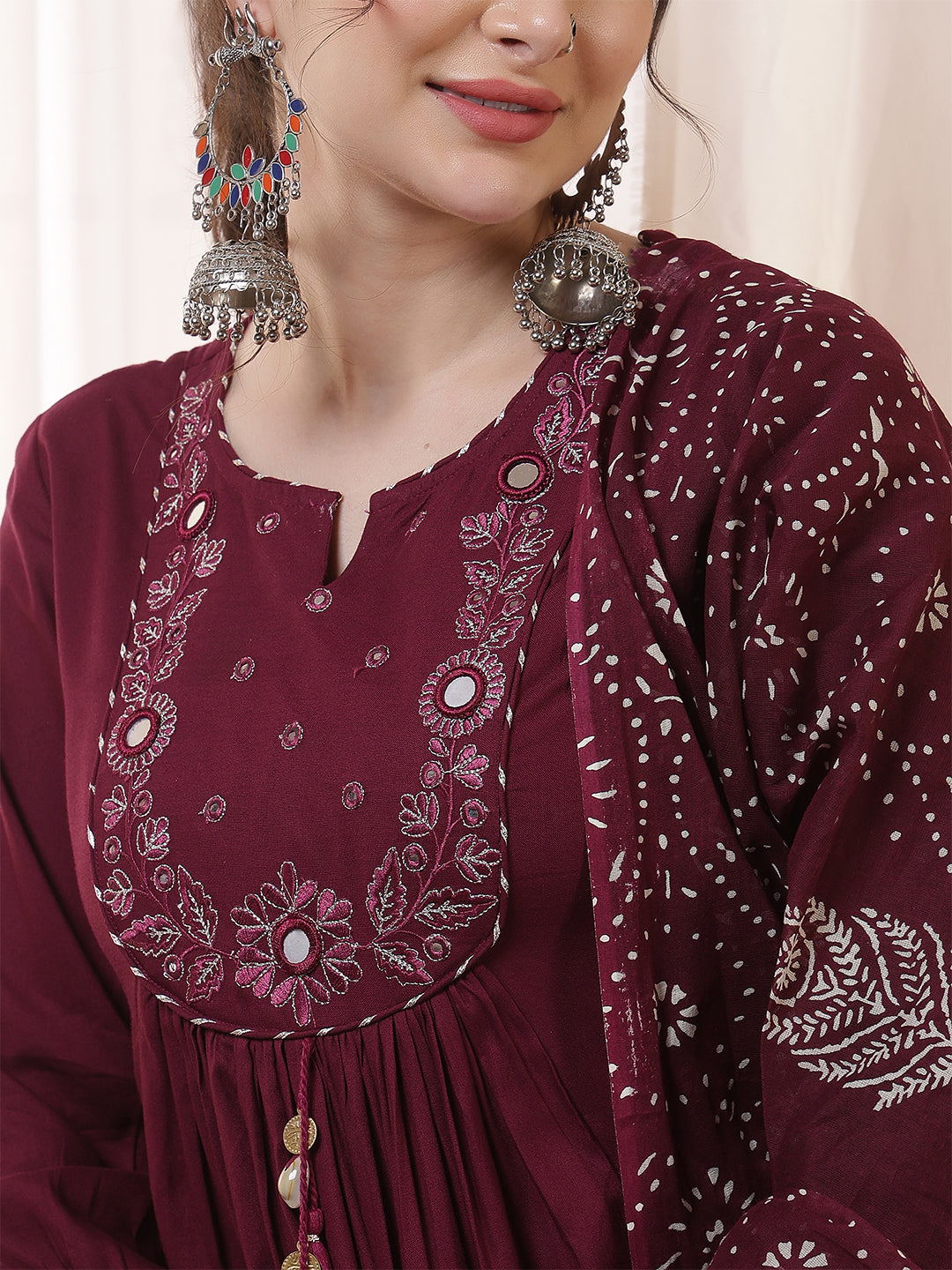 Rayon Calf Length Solid 3/4 Sleeves Round Neck Flared Kurta Suit Set With Dupatta (Preorder)