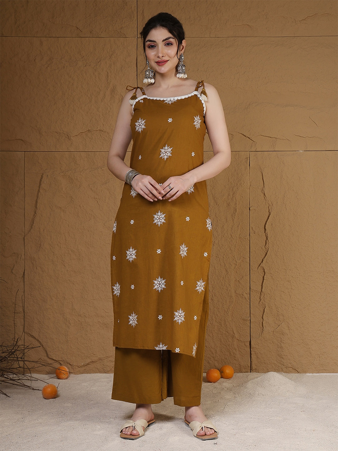 Rayon Calf Length Printed Sleeveless Round Neck Straight Kurta Suit Set With Dupatta (Preorder)