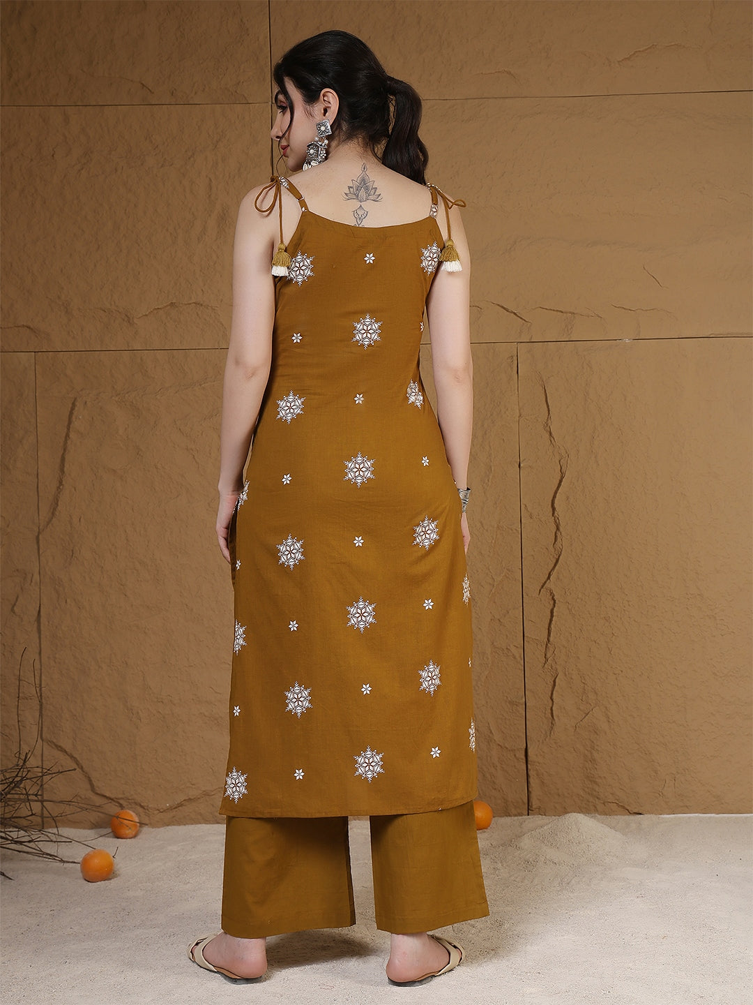 Rayon Calf Length Printed Sleeveless Round Neck Straight Kurta Suit Set With Dupatta, view 6