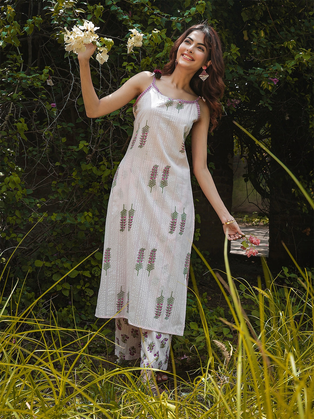 Rayon Calf Length Printed Strappy Sleeve Round Neck Straight Kurta Bottom Set