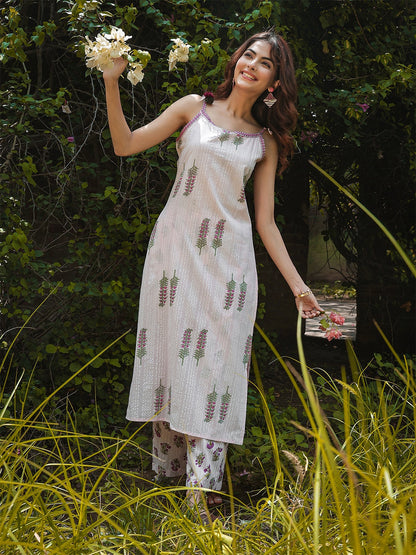 Rayon Calf Length Printed Strappy Sleeve Round Neck Straight Kurta Bottom Set