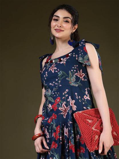 A-line Printed Pure Cotton Round Neck Kurta