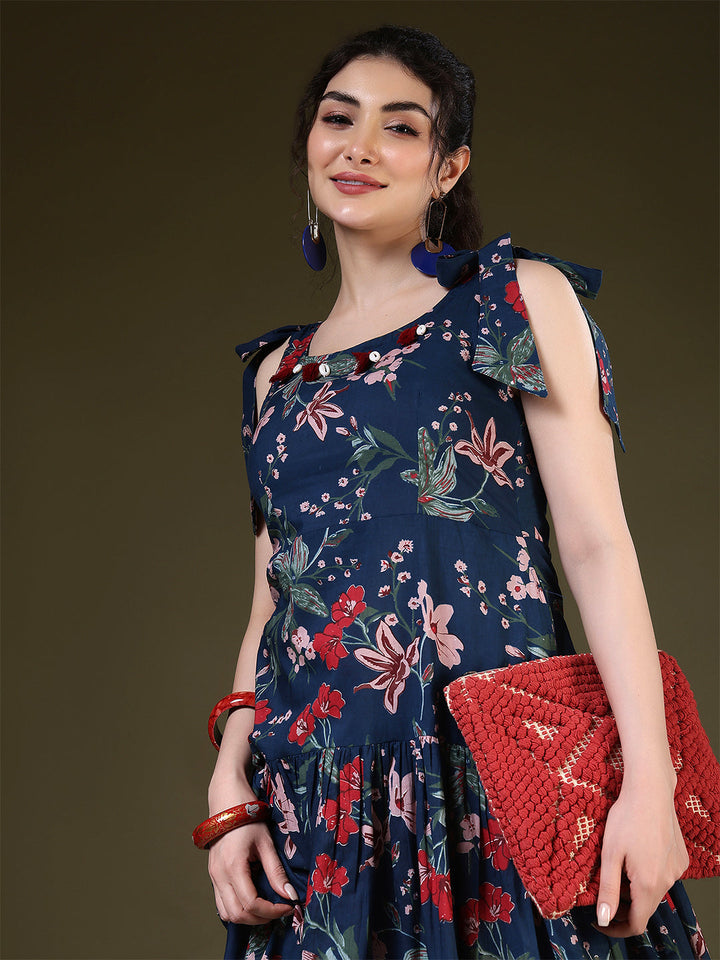 A-line Printed Pure Cotton Round Neck Kurta