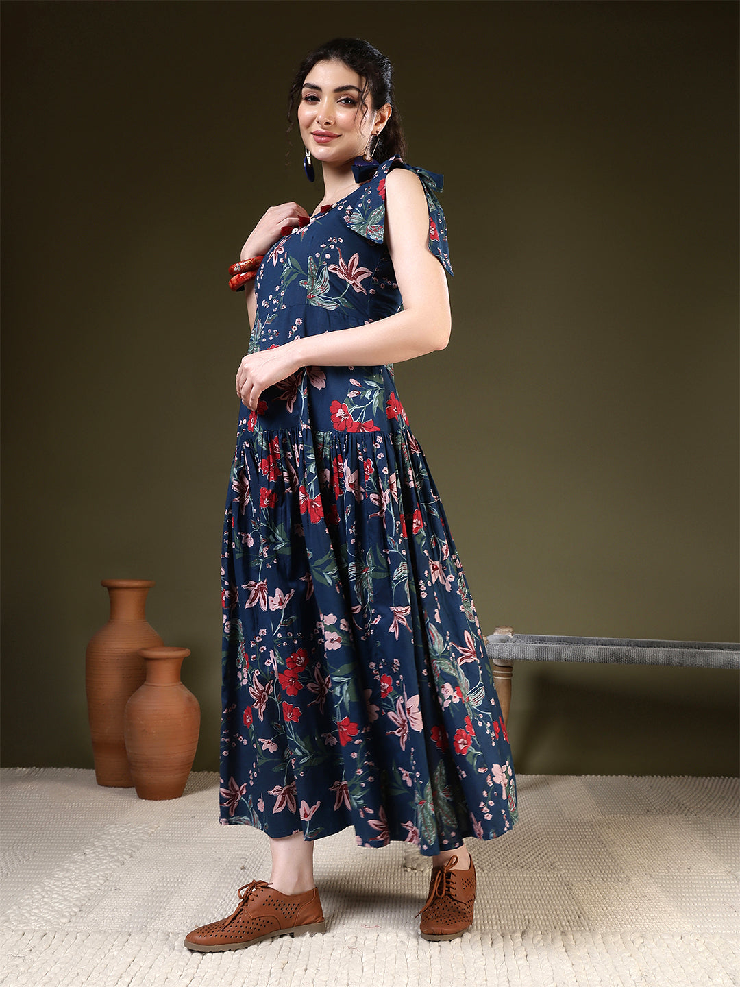 A-line Printed Pure Cotton Round Neck Kurta