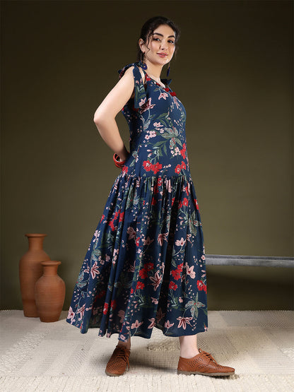 A-line Printed Pure Cotton Round Neck Kurta