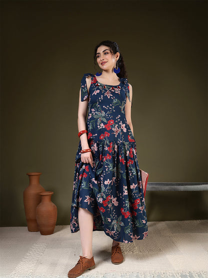 A-line Printed Pure Cotton Round Neck Kurta