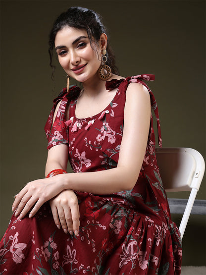 A-line Printed Pure Cotton Round Neck Kurta