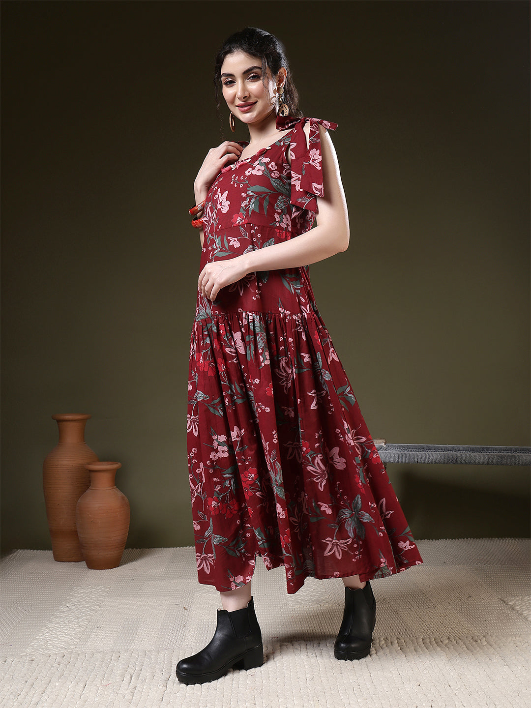 A-line Printed Pure Cotton Round Neck Kurta