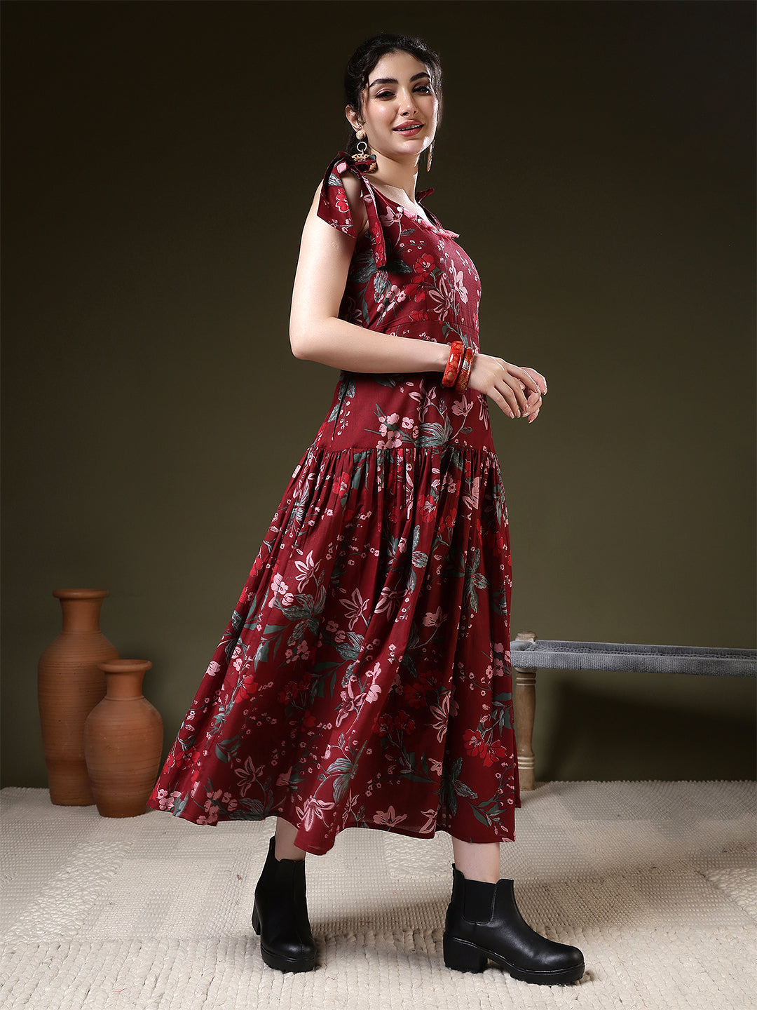 A-line Printed Pure Cotton Round Neck Kurta