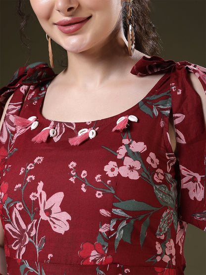 A-line Printed Pure Cotton Round Neck Kurta