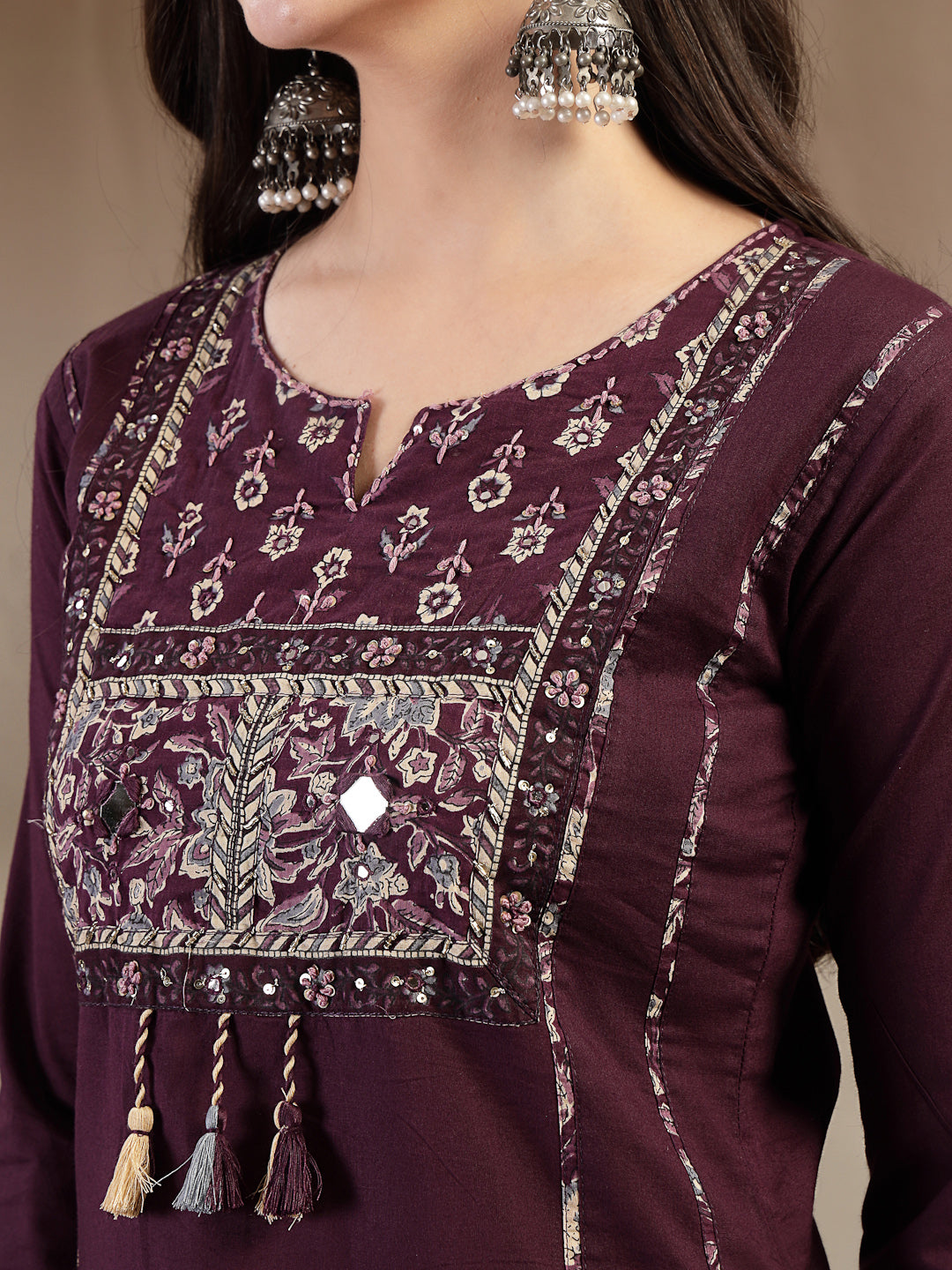 Cotton Calf Length Solid 3/4 Sleeve Round Neck Straight Kurta Suit Set With Dupatta