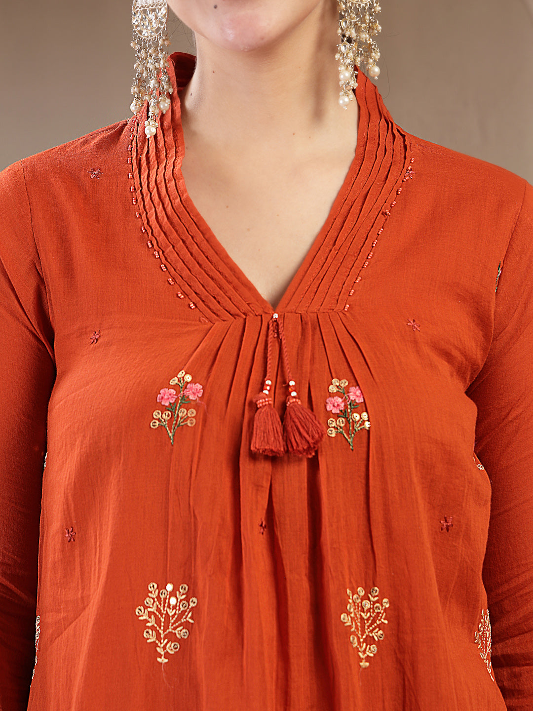 Cotton Calf Length Printed 3/4 Sleeve V Neck Straight Kurta Suit Set With Dupatta