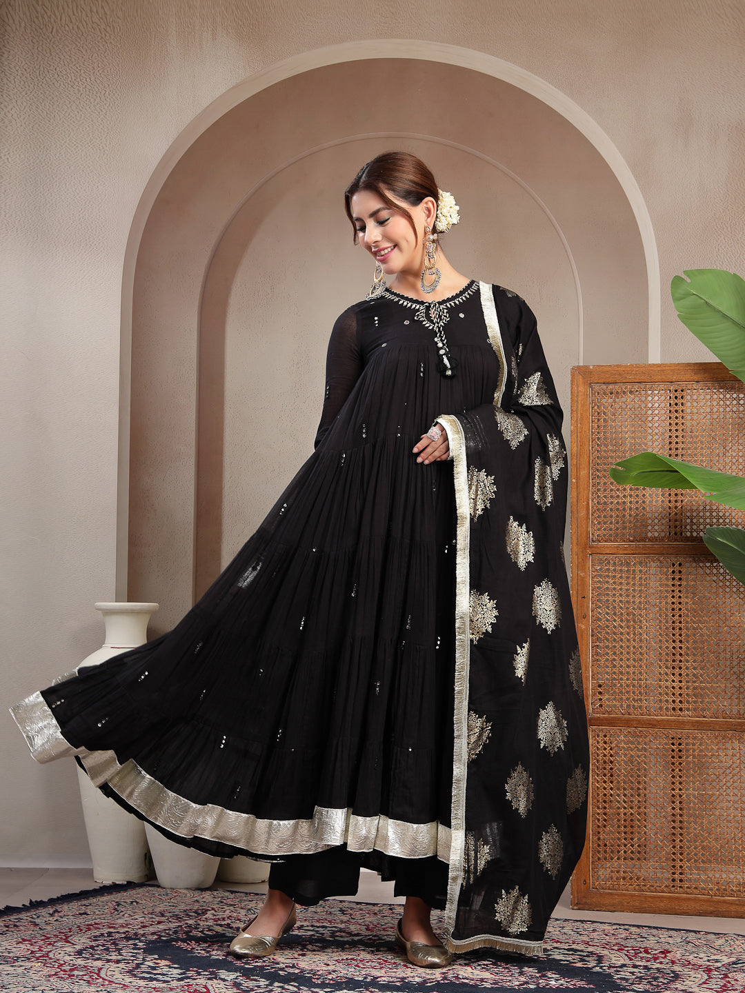 Malmal Calf Length Solid Full Sleeve Key Hole Neck Anarkali Lining Kurta Suit With Dupatta