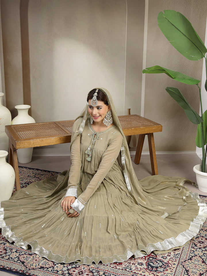 Malmal Calf Length Solid Full Sleeve Key Hole Neck Anarkali Lining Kurta Suit With Dupatta