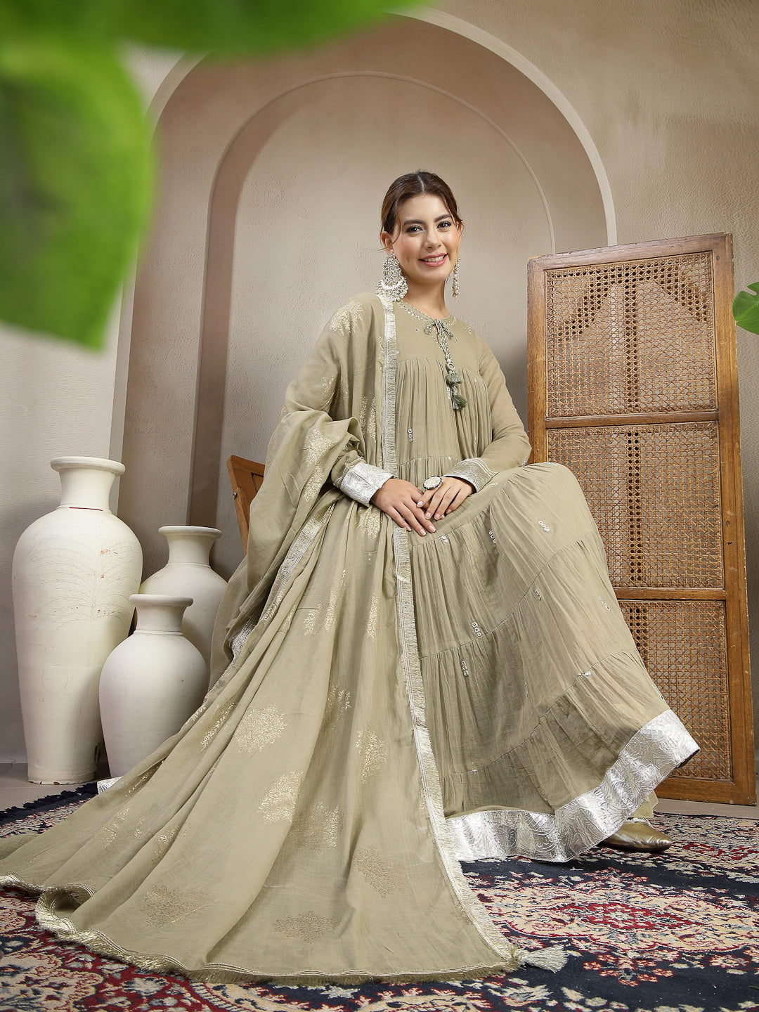 Malmal Calf Length Solid Full Sleeve Key Hole Neck Anarkali Lining Kurta Suit With Dupatta