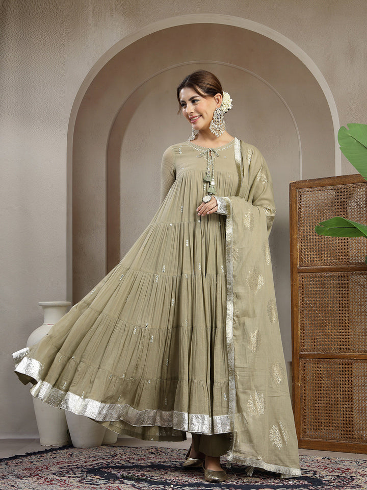 Malmal Calf Length Solid Full Sleeve Key Hole Neck Anarkali Lining Kurta Suit With Dupatta