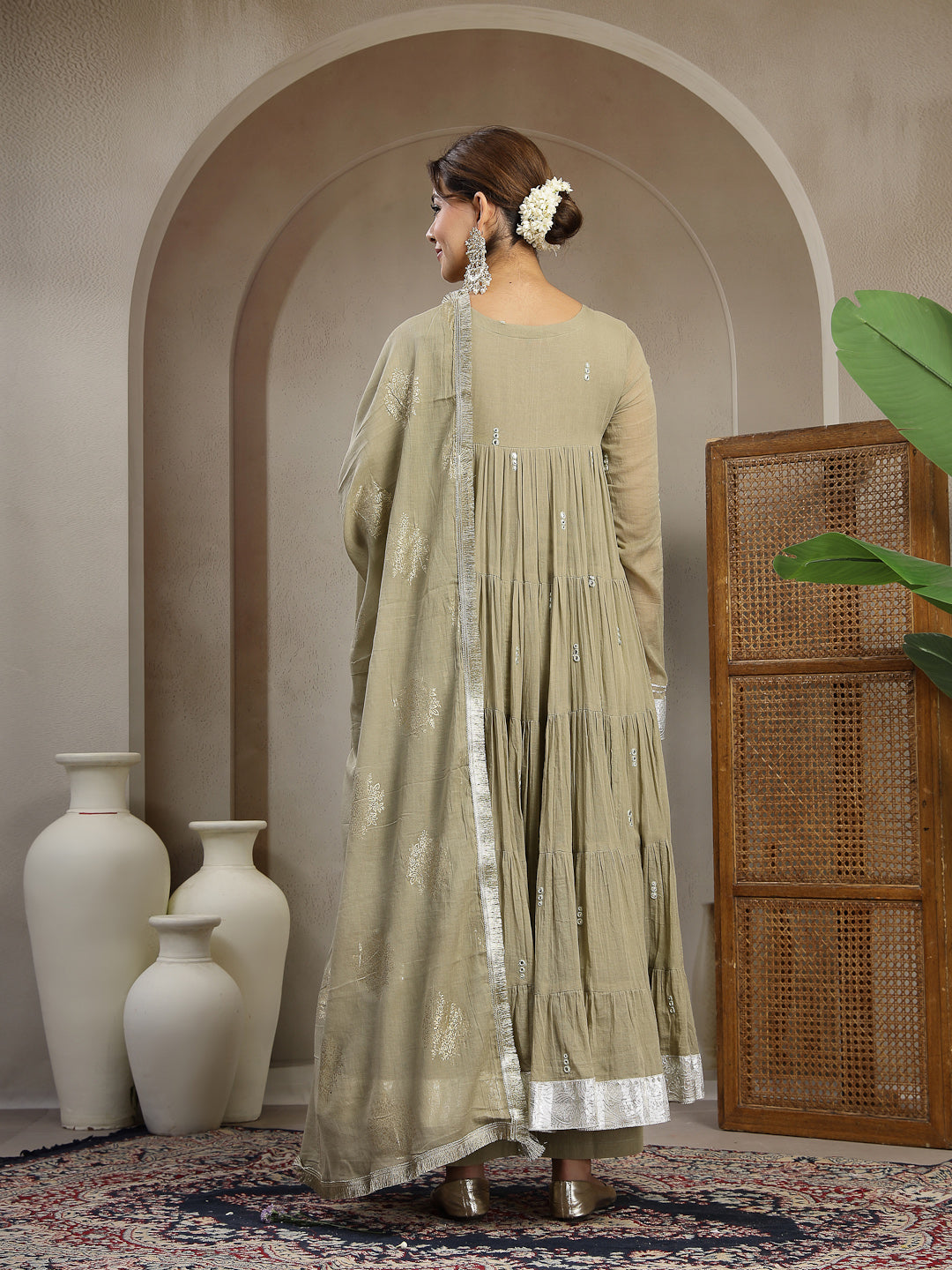 Malmal Calf Length Solid Full Sleeve Key Hole Neck Anarkali Lining Kurta Suit With Dupatta