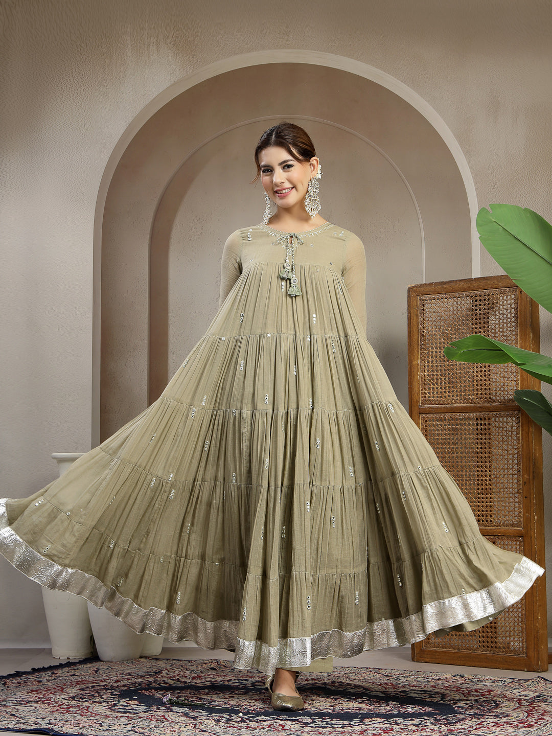 Malmal Calf Length Solid Full Sleeve Key Hole Neck Anarkali Lining Kurta Suit With Dupatta