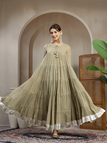 Malmal Calf Length Solid Full Sleeve Key Hole Neck Anarkali Lining Kurta Suit With Dupatta