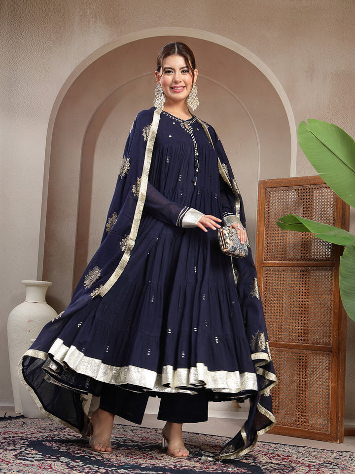Malmal Calf Length Solid Full Sleeve Key Hole Neck Anarkali Lining Kurta Suit With Dupatta