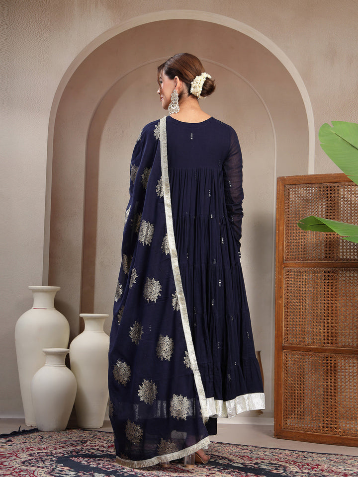 Malmal Calf Length Solid Full Sleeve Key Hole Neck Anarkali Lining Kurta Suit With Dupatta