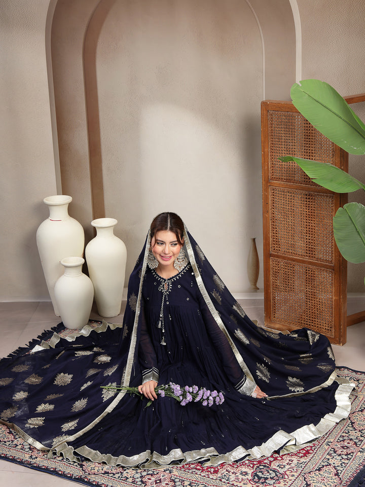 Malmal Calf Length Solid Full Sleeve Key Hole Neck Anarkali Lining Kurta Suit With Dupatta