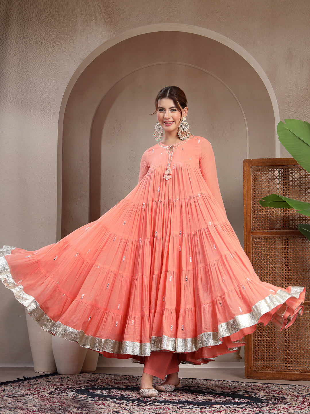 Malmal Calf Length Solid Full Sleeve Key Hole Neck Anarkali Lining Kurta Suit With Dupatta