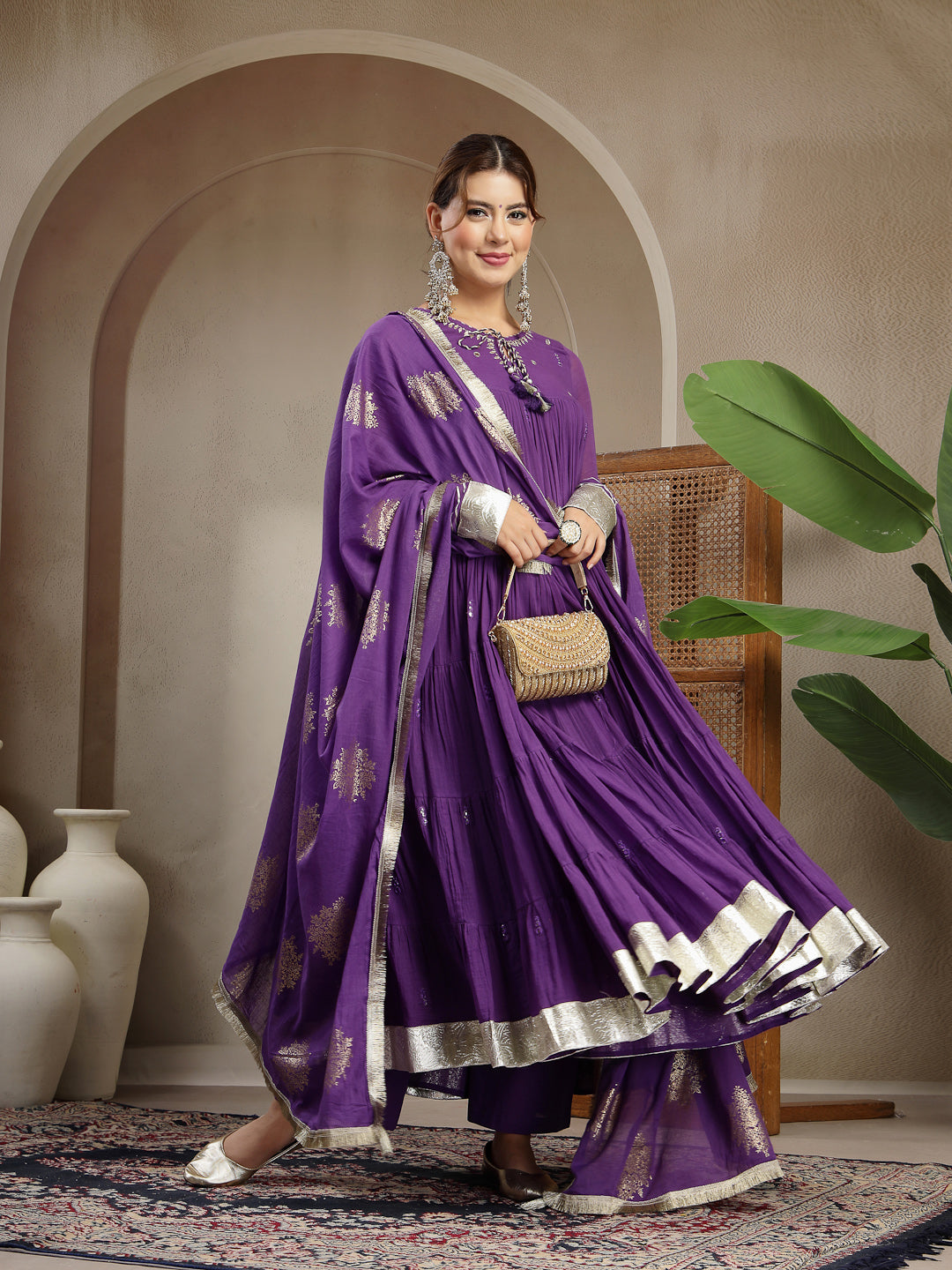 Malmal Calf Length Solid Full Sleeve Key Hole Neck Anarkali Lining Kurta Suit With Dupatta