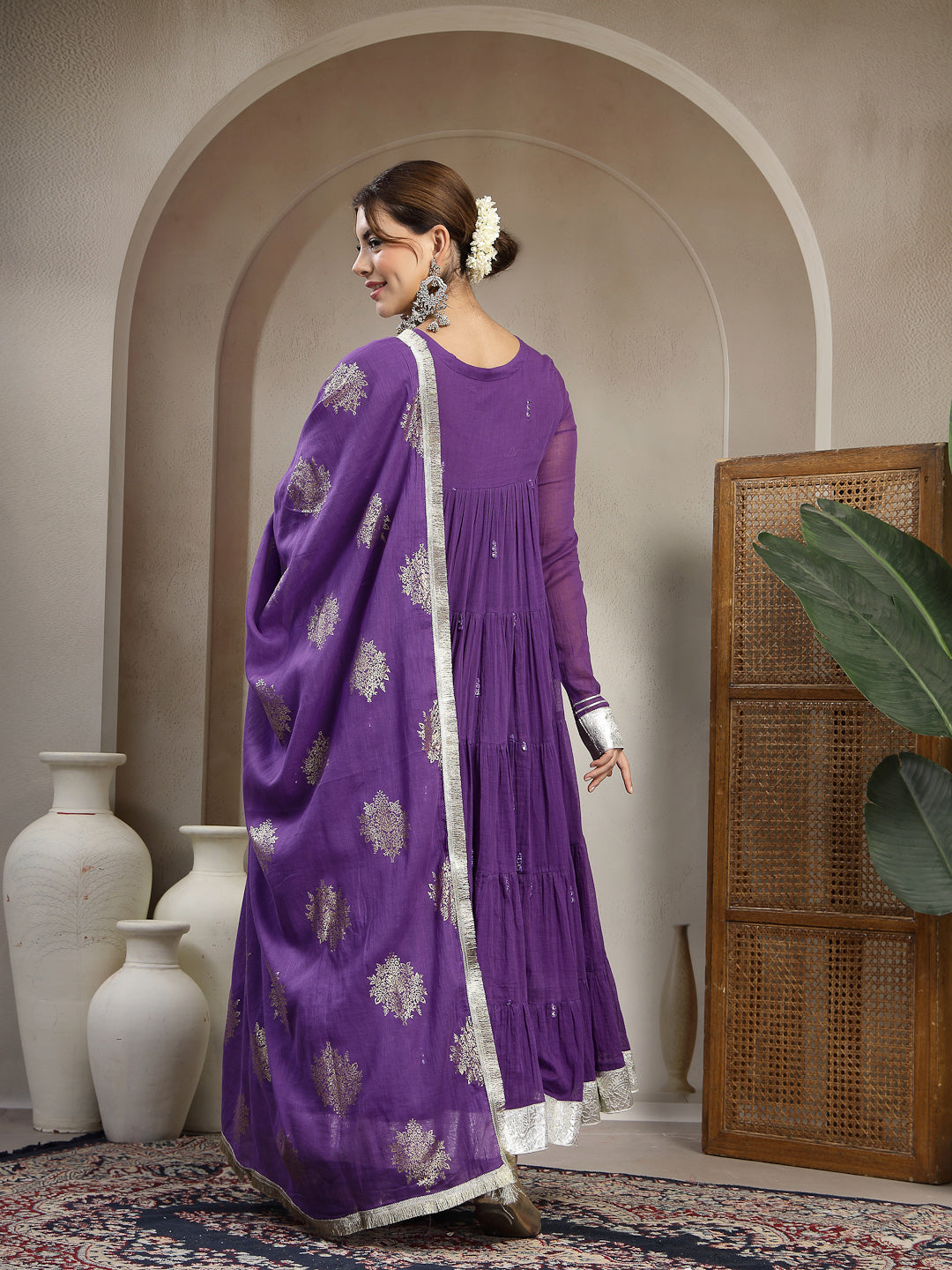 Malmal Calf Length Solid Full Sleeve Key Hole Neck Anarkali Lining Kurta Suit With Dupatta