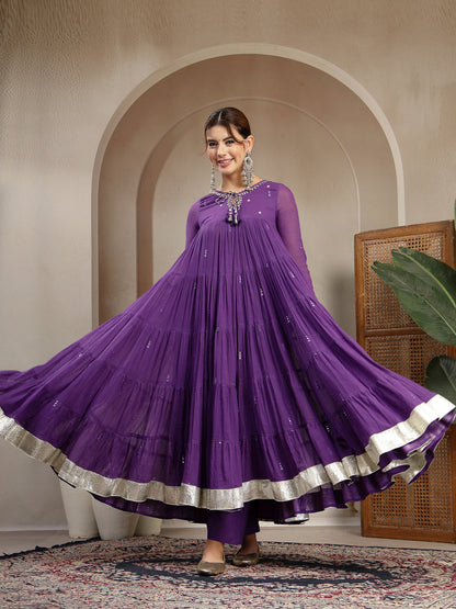 Malmal Calf Length Solid Full Sleeve Key Hole Neck Anarkali Lining Kurta Suit With Dupatta