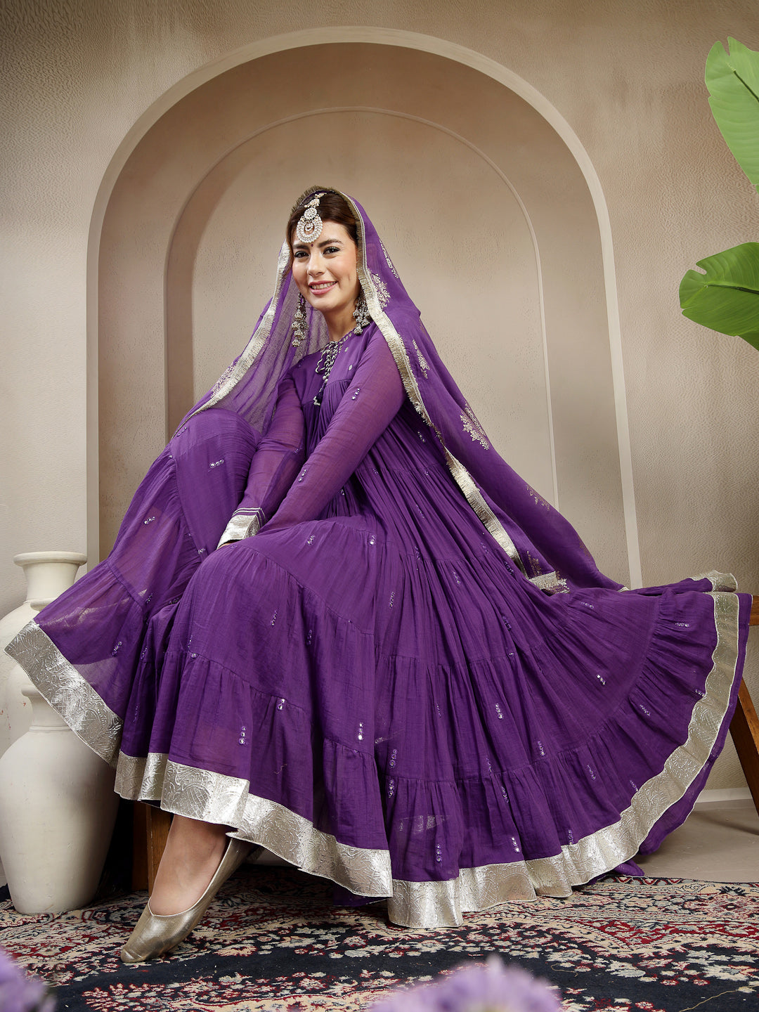 Malmal Calf Length Solid Full Sleeve Key Hole Neck Anarkali Lining Kurta Suit With Dupatta