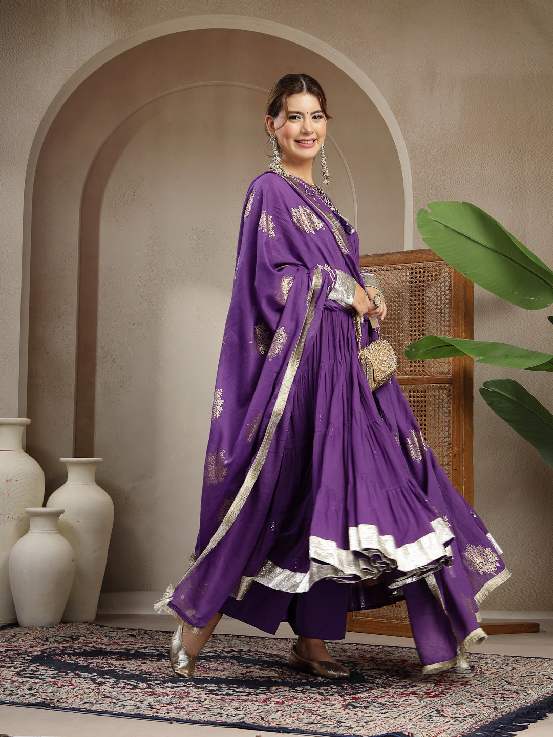 Malmal Calf Length Solid Full Sleeve Key Hole Neck Anarkali Lining Kurta Suit With Dupatta