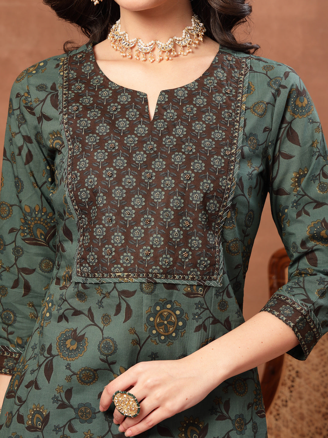 Straight Printed Cotton Round Neck Kurta Set With Dupatta