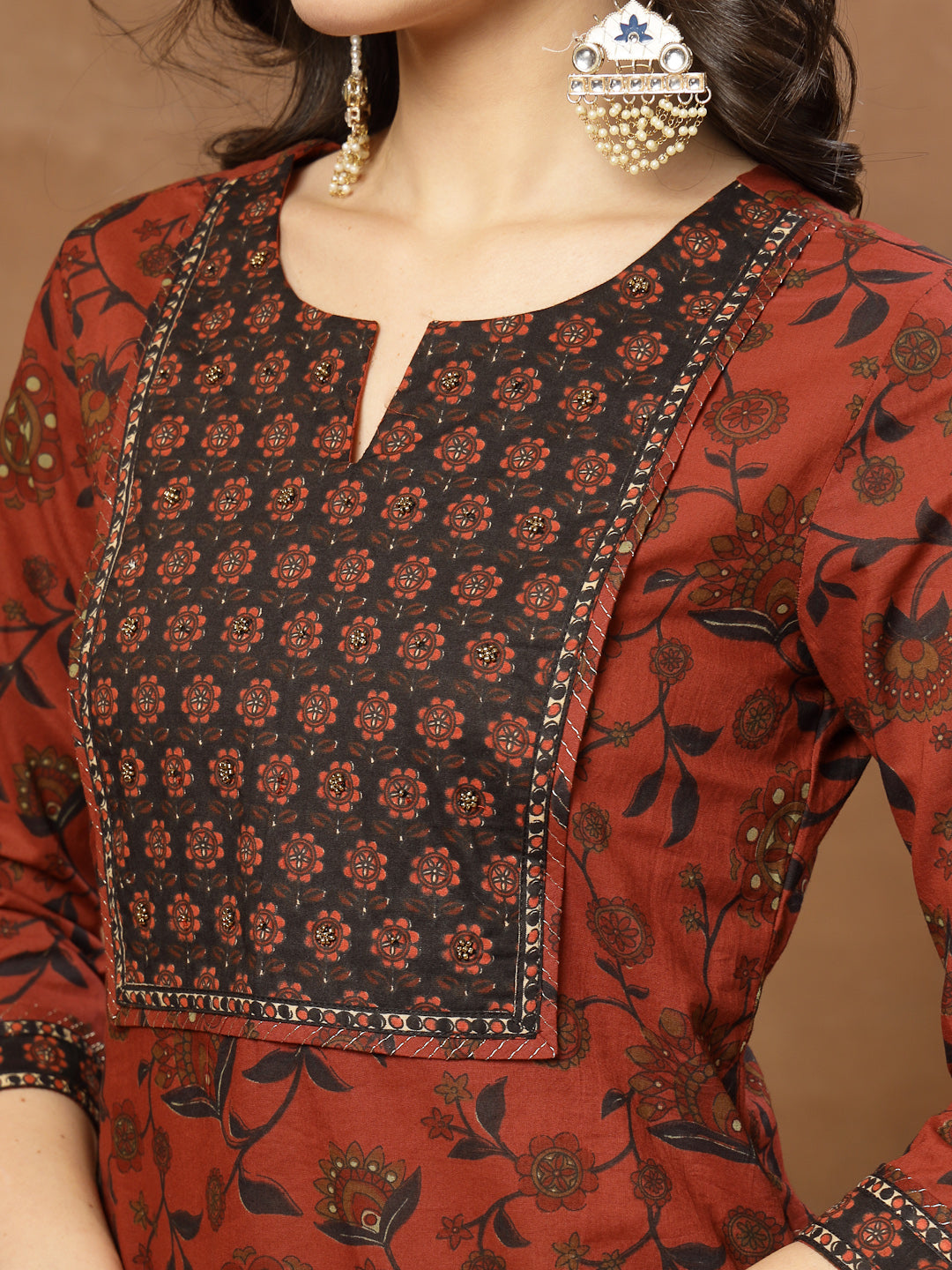 Straight Printed Cotton Round Neck Kurta Set With Dupatta