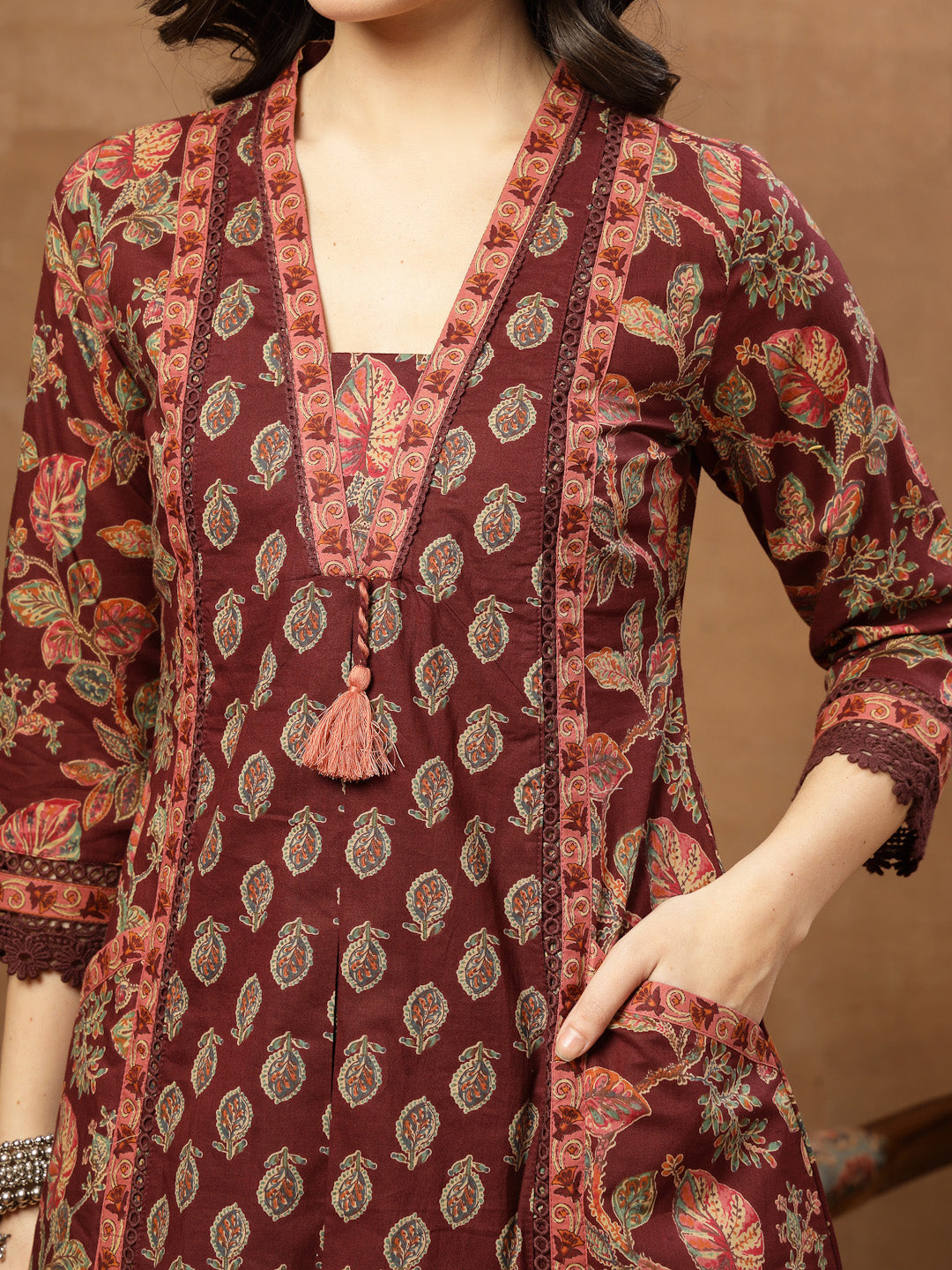 Flared Printed Cotton V-Neck Kurta Set With Dupatta