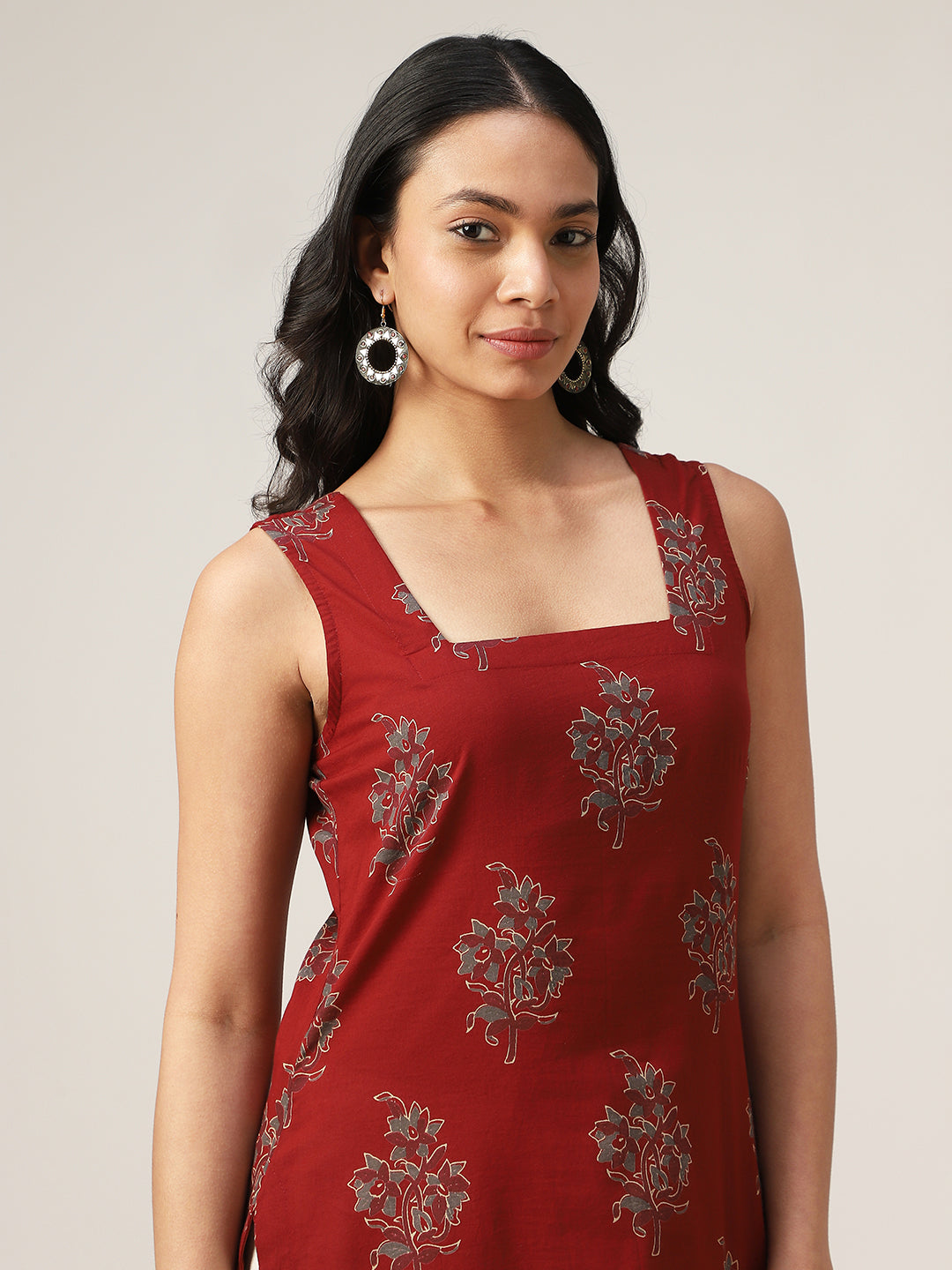 Straight Printed Cotton Square Neck Top